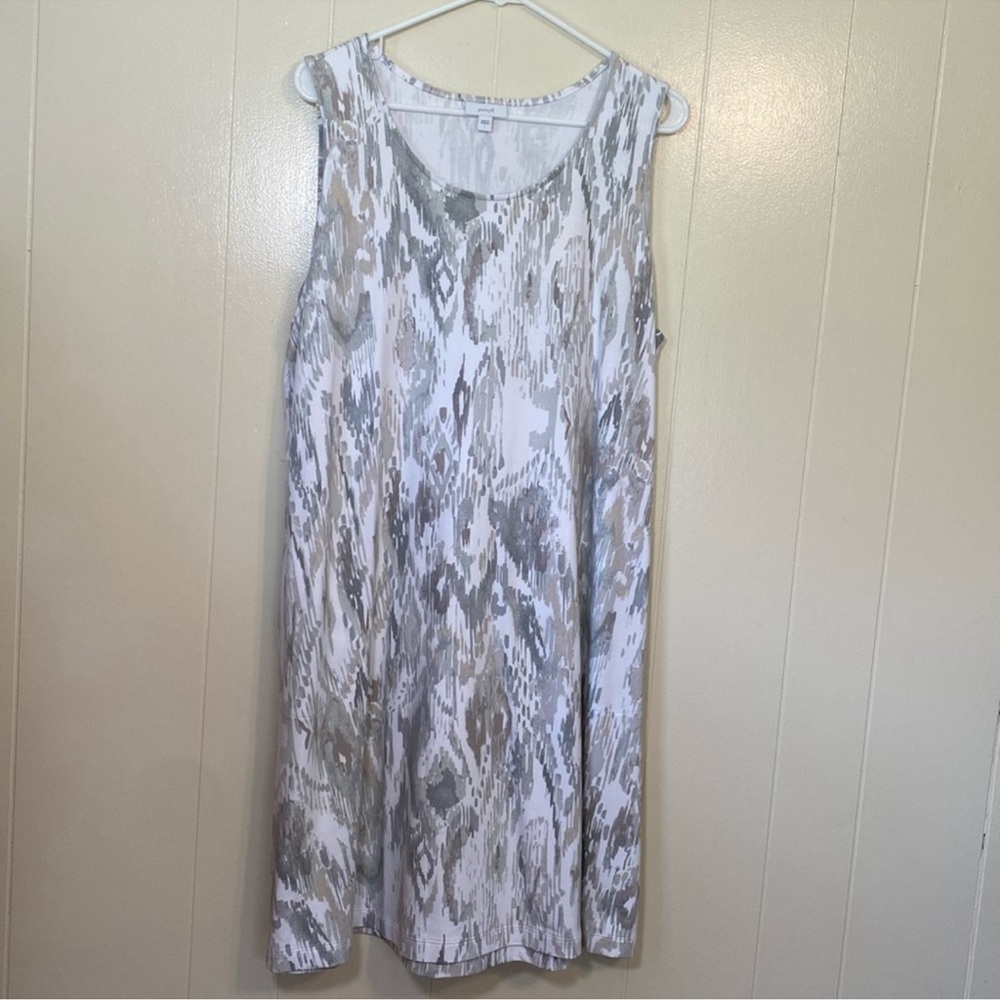 🌸 J Jill Gray & White Pima Cotton Blend Sleeveless Shift Dress. Gently used